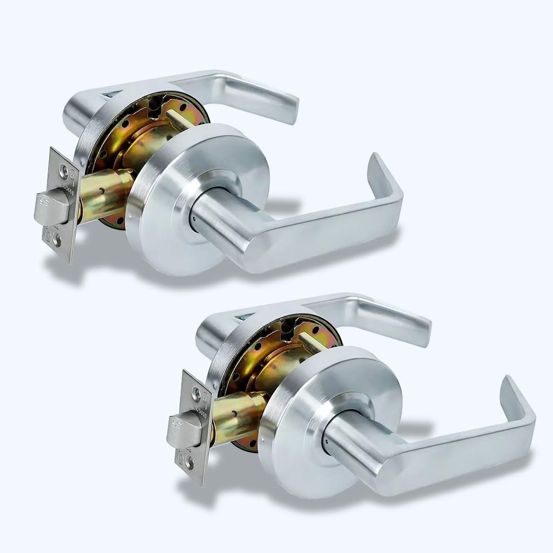 SUMBIN Grade 2 Commercial Heavy Duty Passage Door Lever Lockset, ADA, Satin Chrome Finish 2PCS