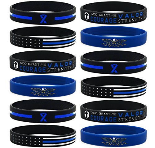 (12-pack) Law Enforcement Silicone Bracelets Assortment - Wholesale Bulk Products Gifts for Police Officers Cops
