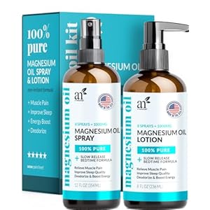 ArtNaturals Magnesium Oil Spray 340g + Body Lotion Set 227g – Extra Strength Ultra-Pure Soothing Relief & Relaxation for Better Sleep, Muscle Health Leg & Joint Care W/a Less Itch, Non-Greasy Formula