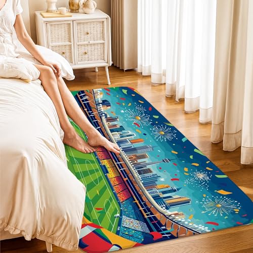 Tapis de feux d'artifice bleu moderne poils courts anti-perte