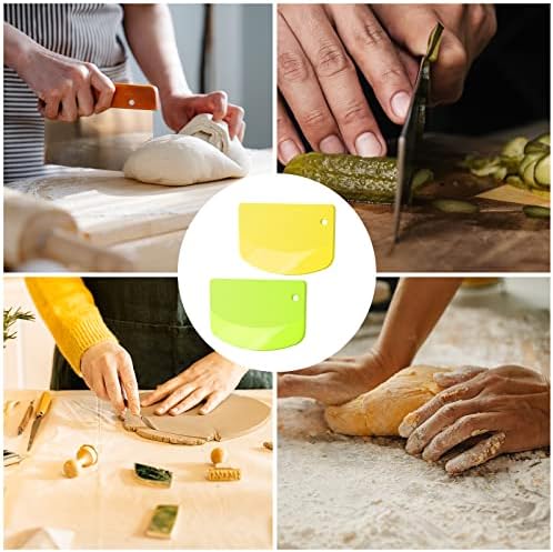 KINBOM 2pcs 4.7x3.7inch Plastic Scraper, Multi-Function Dough Cutter Dough Scraper Food Scrappers Kitchen Bowl Scraper Tool for Pastry Cake Dough Bread Pizza Baking (Yellow and Green)