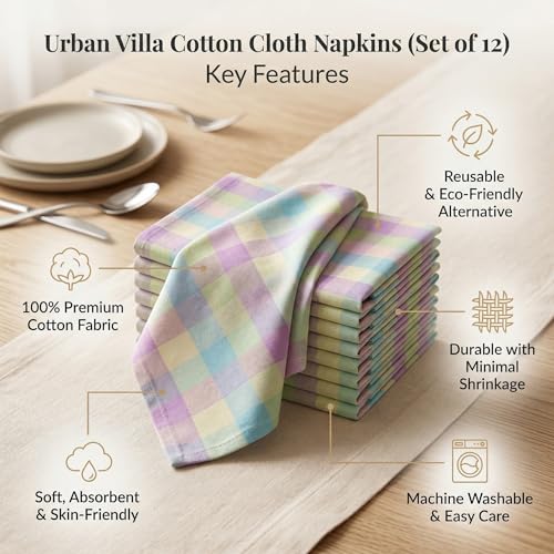 image for Urban Villa Cloth Napkins Set of 12 20x20 Inches 100% Cotton Napkins C