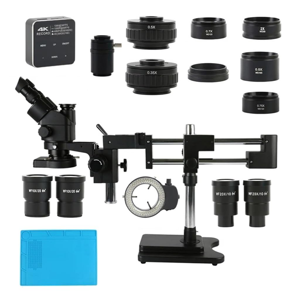 Kit accessori per microscopio 3.5X-180X Scorrevole Doppio Braccio Base Simul Focale Laboratorio Industriale Gioielli Telefono Orologio Riparazione Stereo Microscopio Trinoculare Set Vetrini per micros