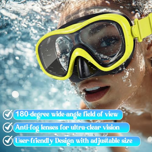Relaxweex 3 Pcs Adult Youth Swim Goggles with Nose Cover Elastic Strap View Clear Waterproof for Snorkeling Diving Swimming(Yellow, Light Blue, Pink) — view 3