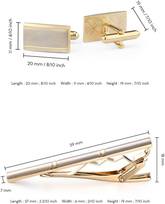 Men's tie clip cuff link set gold-plated stud
