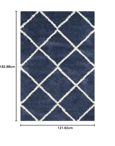 Image of Handmade Shaggy Fur Rectangular Carpet And Rug For Bedroom, Living Room, Hall, Kids Room (4X6Feet, Navy Blue & Ivory)