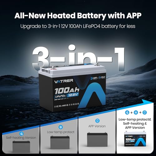 Image of 12.8V 100AH Group 31 LiFePO4 Lithium Battery with Self-Heating & APP Monitoring, Built-in 100A BMS, High Temp Cutoff, Low Temp Charging, 5000+ Cycles, Perfect for RV /Camping,Off-Grid,Solar