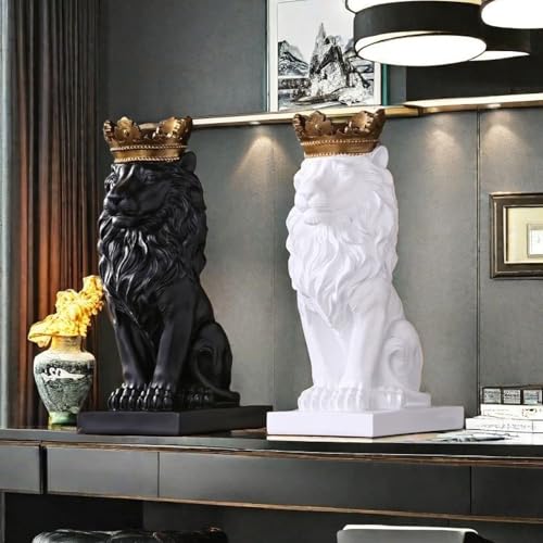 Majestic - Estatua del Rey León - Escultura creativa de resina, figura abstracta moderna de animales para decoración del hogar y la oficina, idea de regalo única (grande, blanco)
