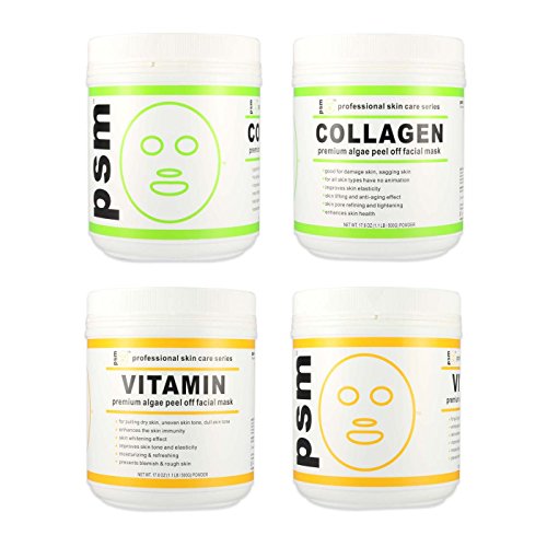 (Set of 4) 2 COLLAGEN, 2 VITAMIN psm Premium Algae Peel Off Facial Mask Powder 17.6 OZ (1.1LB / 500g EA)