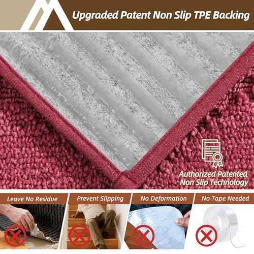Image of COSY HOMEER Stair Landing Rugs Non-Slip Corner Indoor Edging Stair Treads for Wooden Steps,Washable Soft Stair Landing Mat for Kids,Elder and Dogs,Polyester,TPE Backing,Red,30x30inch