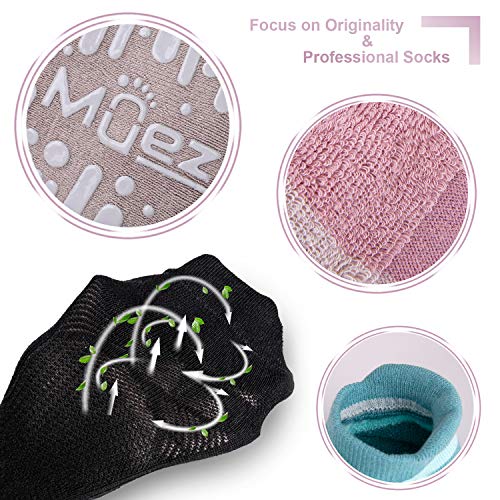 Image of Muezna Non Slip Yoga Socks for Women, Anti-Skid Pilates, Barre, Hospital Socks with Grips, Size 5-10