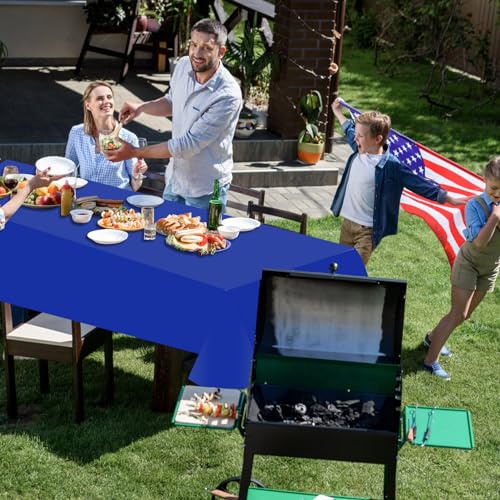 Image of 12 Pcs Plastic Tablecloths, Disposable Rectangle Red White Blue 54 x 108 Inch Waterproof Table Covers for 4th of July Patriotic Independence Memorial Veterans Day Party Decorations