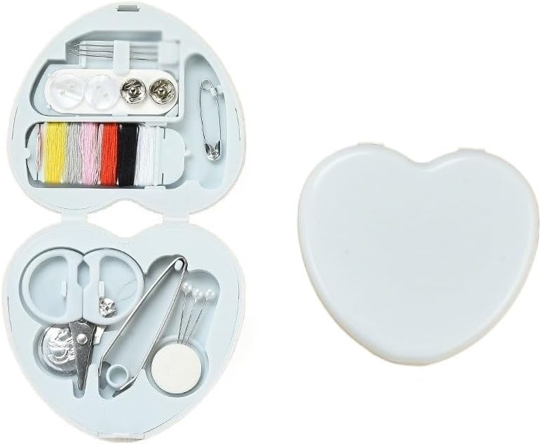 LWECMGSA PP Multi-Functional Heart-Shaped Mini Compact Patch Needle Thread Storage Box Set