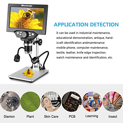 Image of Koolertron 7 inch 12MP Digital Microscope, 1200X Magnification, 1080P USB Camera, 32GB TF Card, PC View, Rechargeable, LED Lights for Coin /PCB /Jewelry /Plant /Rock Inspection