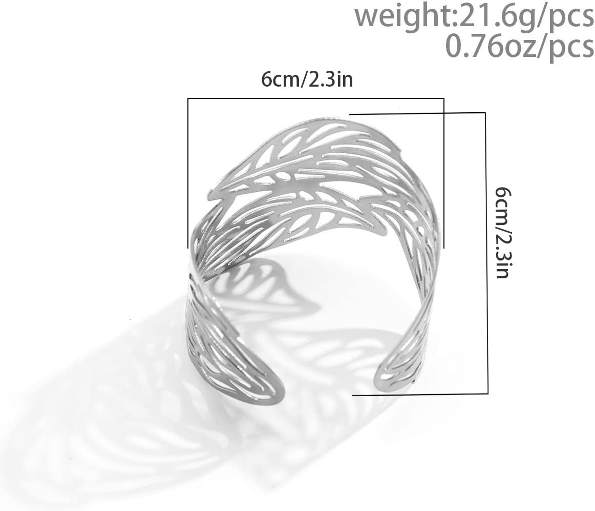 COLORFUL BLING Chunky Gold Silver Open Wide Hammered Wrist Cuff Bangle Adjustable Hollow Leaf Flower Wrap Bracelet for Women Statement Wristband Jewelry - Image 3