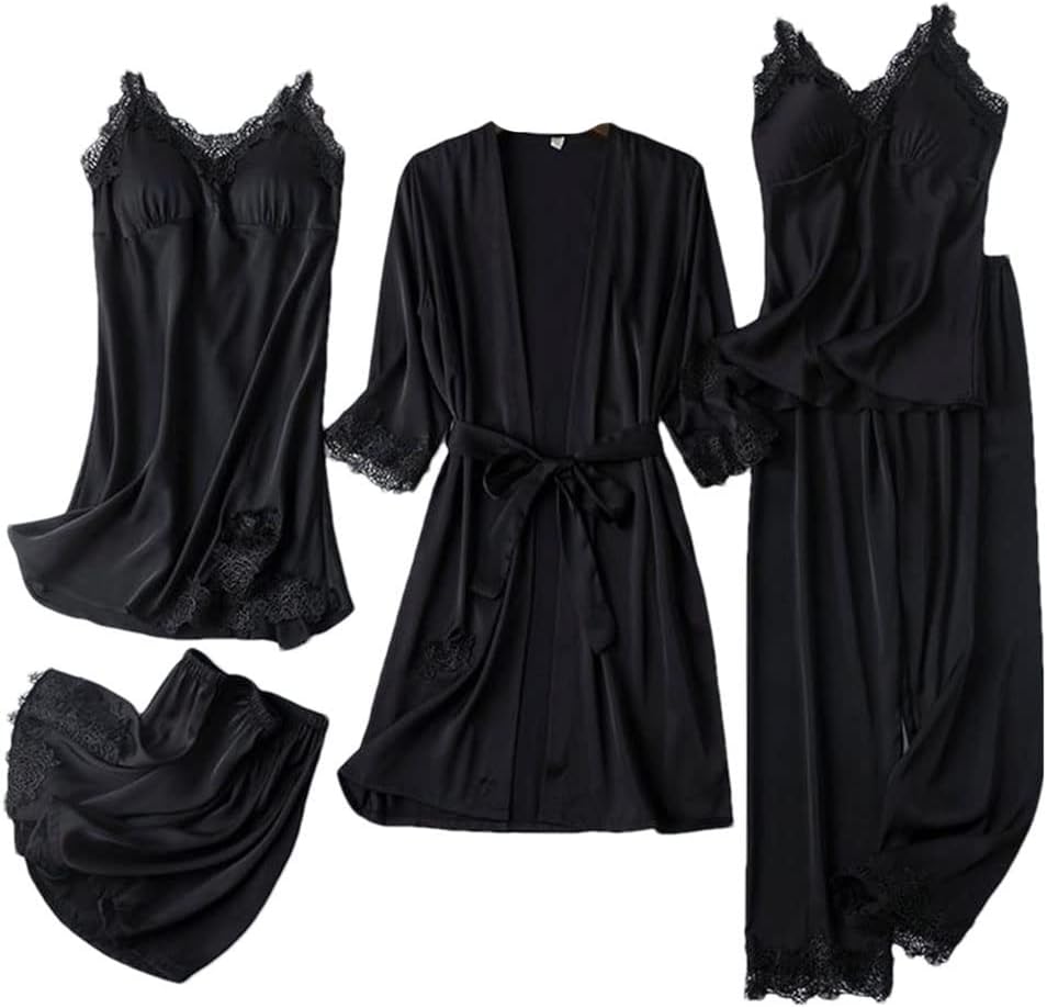 Haitpant 5Pcs Robe Set Satin Rayon Bathrobe Women Sexy Kimono Bath Gown Loose Sleepwear Nightwear Bridesmaid Robes Suit