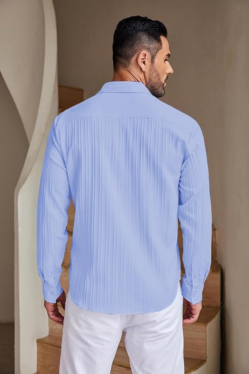 Image of Leriya Fashion Shirt for Man New |Textured Shirts for Men | Long Sleeve Button Down Shirt |Beach Holiday Trendy Evening & Vacation Outfit