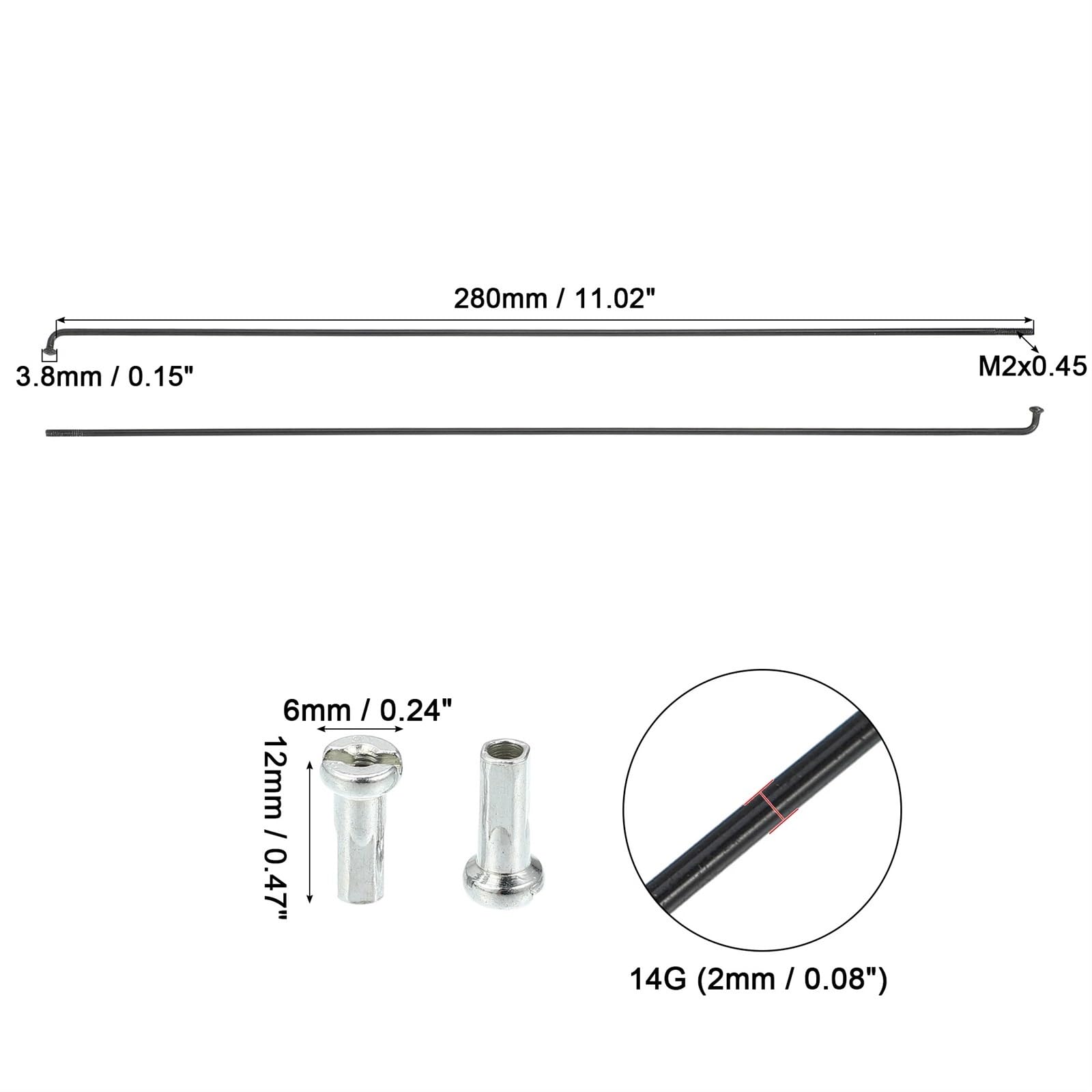 36 szt. 14G J Bend 253 mm 277 mm 280 mm Bike Fit for Bike Spokes with Nipples Steel Black