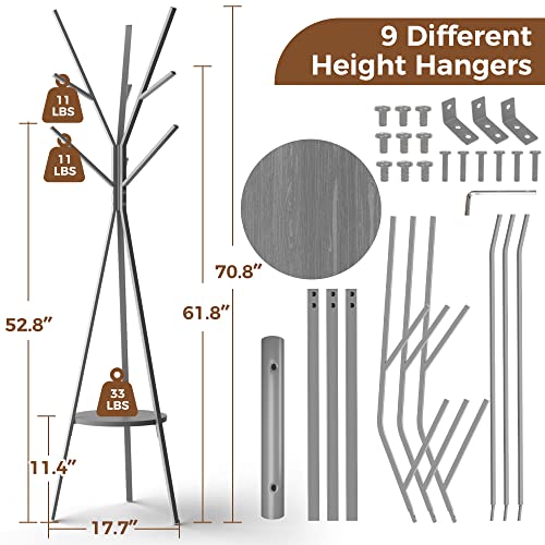 Mulsh Standing Coat Rack Hat Hanger Coat Rack Hooks Coat Rack Hall Tree Entryway Standing Hat Jacket Coat Hanger Rack In Grey,17.72" W X 17.72" D X 73.46" H #TOP6