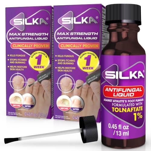 Image of SILKA Max Strength Antifungal Liquid for Toenail Health with Brush Applicator, Results in 1 Week, Nail Fungus Treatment for Damaged Toenails, Athlete's Foot Treatment, Tolnaftate 1% 0.45 Fl Oz -2 Pack