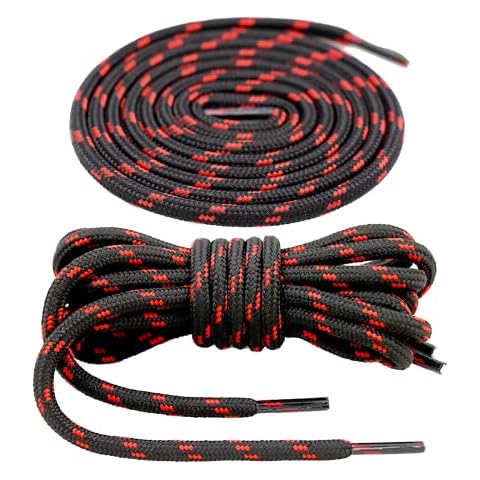 Round Work Boot Laces, [2 Pairs] Heavy Duty Shoelaces for Walking,Hiking,Outdoor Boots and Casual Footwear,Thick Replacement Boot Shoelaces for Men Women (Black-Red, 100cm) Cover
