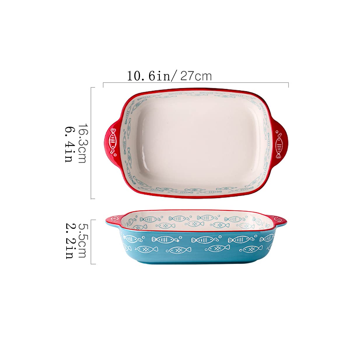 Pieczona lasagne, Zestaw ceramicznych naczyń do pieczenia Porcelanowe naczynia do pieczenia Prostokątny zestaw naczyń do zapiekania Formy do lasagne Formy do pieczenia, zestaw 2 sztuk(10.5inch)
