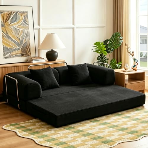 Image of Modular Sectional Sofa Couches L-Shape Couch 3 Seat Modular Sofa Memory Foam Sectional Couches for Living Room (Black, 79 inch+SofaBed)