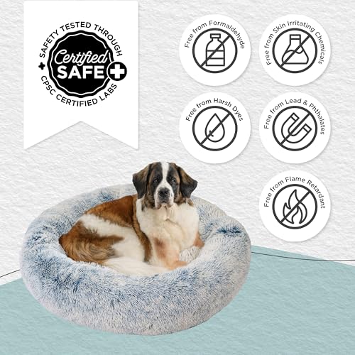 Image of Best Friends by Sheri The Original Calming Donut Dog Bed for Extra-Large Dogs up to 150 lbs, Shag Faux Fur, Denim Blue, 45 inch x 45 inch