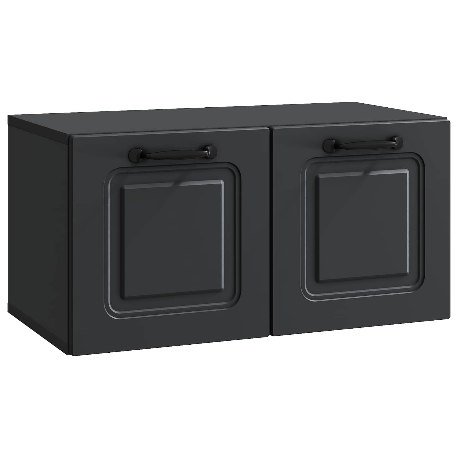 Wandmontierter TV-SchrankSchwarz 59,5x31x30 cm Holzwerkstoff Lowboard Haengend Fernsehtisch Fuer Wohnzimmer Kleines TV Board Platzsparendes Media Center mit 2 90 Grad Schwenktueren