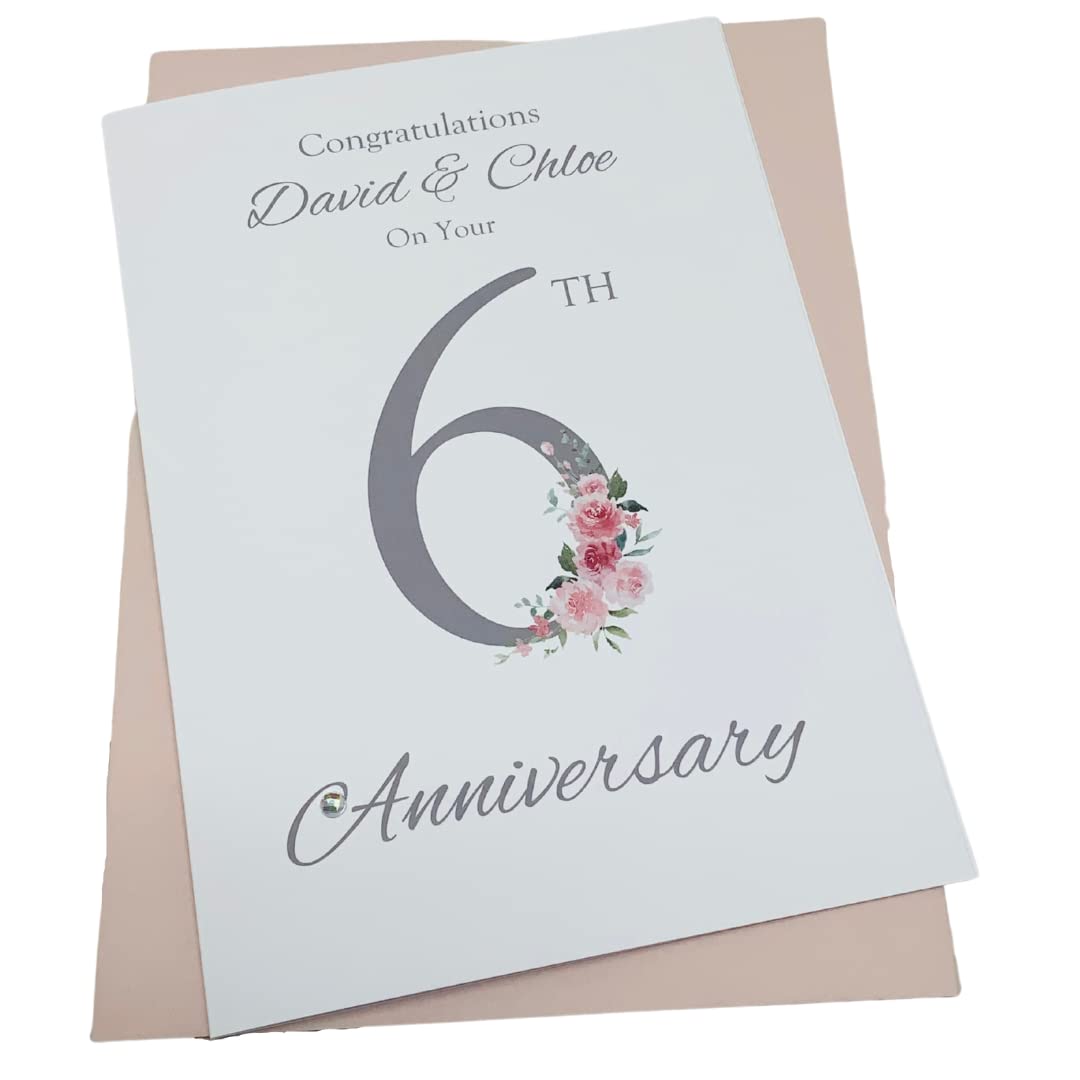 6th Anniversary Card - Iron 6 Year Sixth Wedding Anniversary Greeting Card, Personalised Gift for Wife Husband Couple Friends - Various Designs (Floral Number) โ image 1