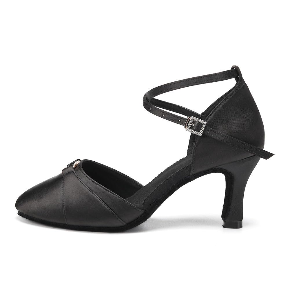 Scarpe da Ballo Latino da Sala da Donna Punta Chiusa Salsa Tango Valzer Scarpe da Ballo Sociale Tacco 7cm