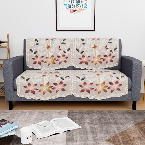 Image of Kuber Industries (Set of 4) Stylish & Durable Cotton Sofa Covers 2 Seater | Washable Sofa Protector /Mat & Slipcover for Hall, Living Room & Office | Brown Printed Lining