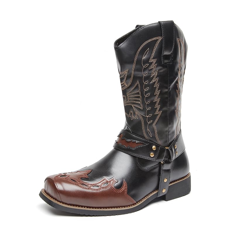 Image of Cowboy Boots for Men - Western Men's Boots with Classic Embroidered, Slip on Square Toe Boots, Slip Resistant Country Boots