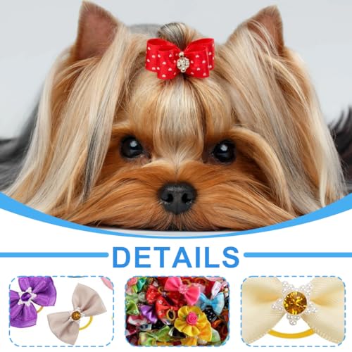 OUDQFCJ 40 Stück Hundeschleifen mit Gummibändern, Hundehaarschleife, für süße Hunde, Pflegezubehör für den täglichen Gebrauch von Haustieren während des Urlaubs