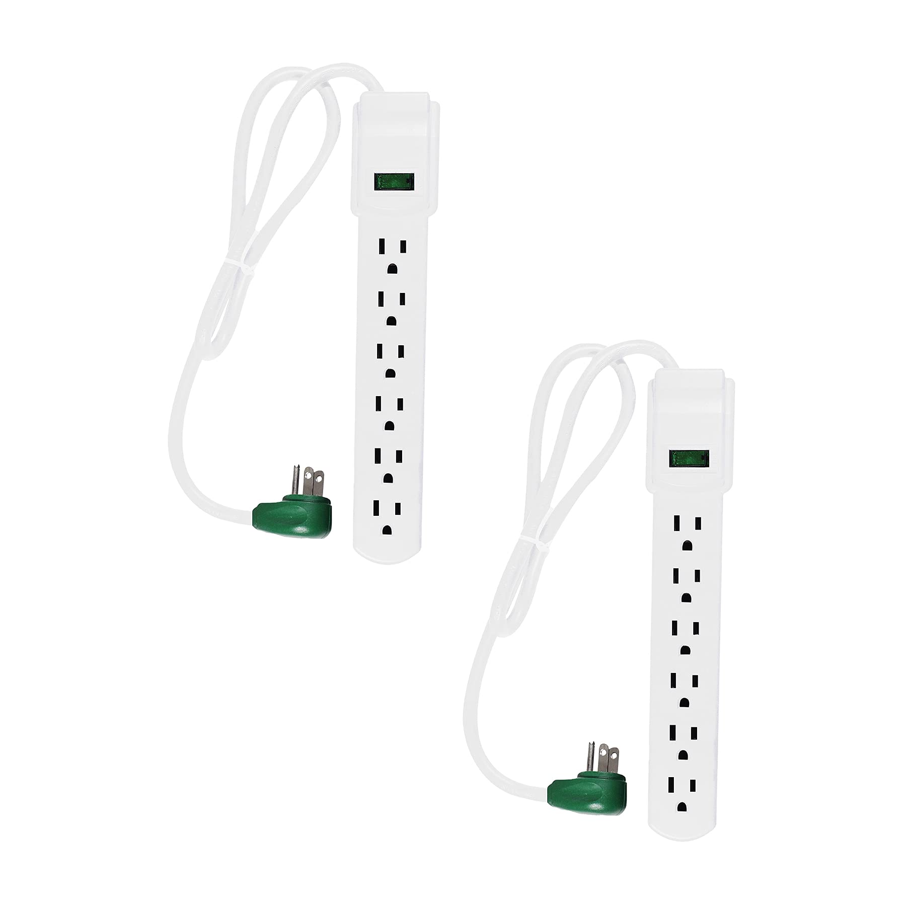 GoGreen Power Inc. (G-16103MS-2) 6 Outlet Surge Protector, 2.5FT Cord, White, 2 Pack