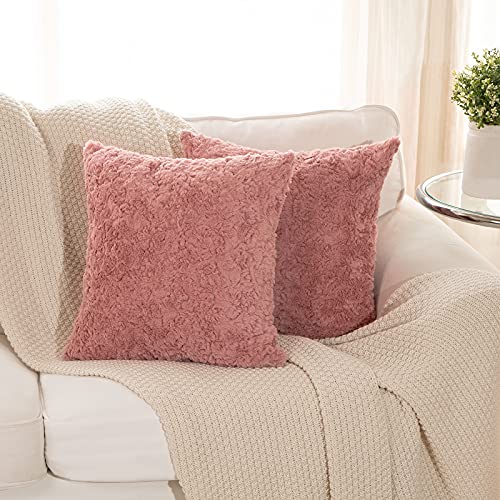 Leopinky Faux Fur Pillow Cover Plush Soft Pillow Covers 18 x 18 Luxury Decorative Throw Pillow Cases Cushion Cover for Bedroom, Sofa（Pink
