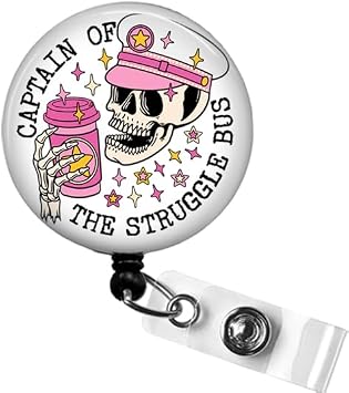 Funny Badge Reel, Skeleton Captain of the Struggle Bus Badge ID Holder, Charge Nurse Retractable Badge Holder, Office Gift Funny Badge Holder, Sarcastic Nurse Badge, Teacher Badge Clip
