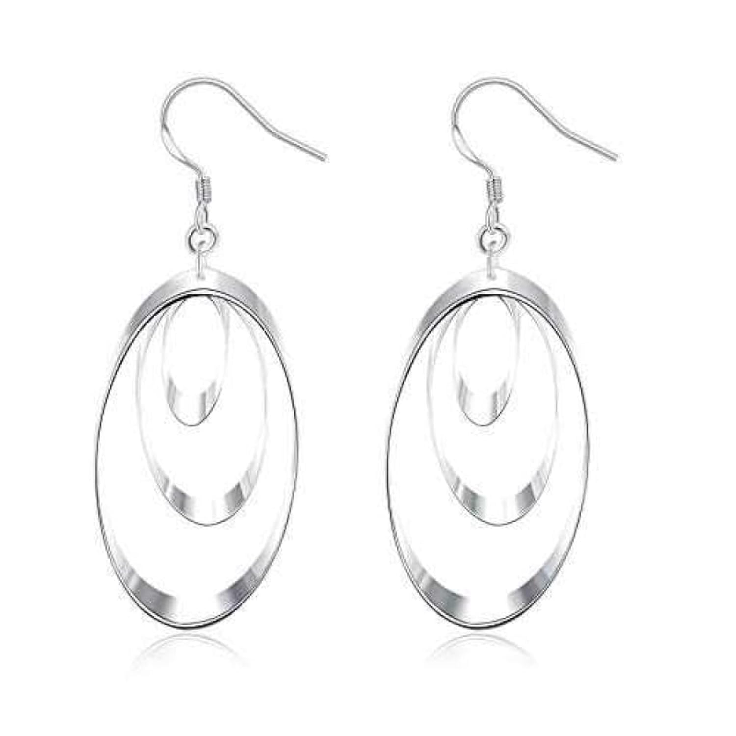 Womens Silver Plated Concentric Oval Drop Dangle Earrings, designer Drop Earrings, Dangle Earrings For Women, Oval Dangle Earrings For Women, Oval Shaped Dangle Earrings(Silver) (B0CV5T24B6) Amazon Price History, Amazon Price Tracker