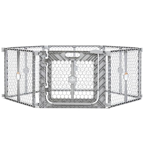 Regalo Safety 192' Super Wide Baby Gate & Play Yard with Door, 2-in-1 Adjustable 6-Panel Plastic Safety Gate for Doorways & Large Openings, Hardware Mounted Gate for Babies, Toddlers & Pets, Gray