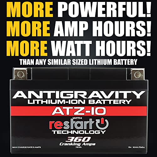 Antigravity ATZ-10 Performance Lithium Motorcycle Powersport Battery with Built-In Jump Starting. 6.1Ah, Replaces YTZ10, YTZ12, YTZ14, YTX9, YTX7A Yamaha, Honda, Kawasaki, Suzuki