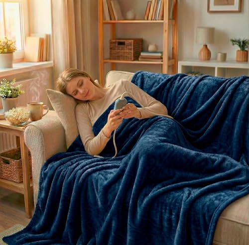 ECODE® Manta Termica Electrica Grande 180x130 para Cama y Sofa, Apagado Automatico, Mando con 3 Niveles de Calor - Tejido UltraSuave, Protección Calentamiento, Cable desmontable