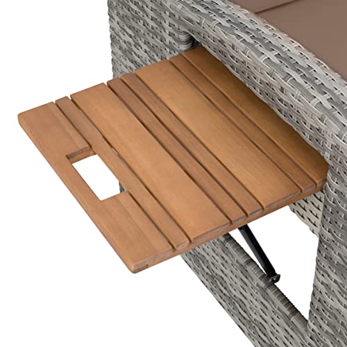 greemotion Rattan-Lounge Bahia Style 3-in-1 mit Teilen aus Teak, Gartensofa mit Bettfunktion, inkl. Hocker, grau/Taupe, ca.117 x 93 x 74 cm