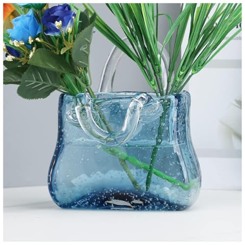 Florero De Vidrio para Bolso, Jarrones De con Asa JarróN con Forma De Bolso Jarrones De Cristal PequeñOs, Ideal para DecoracióN del Hogar, Boda,Style2-Blue