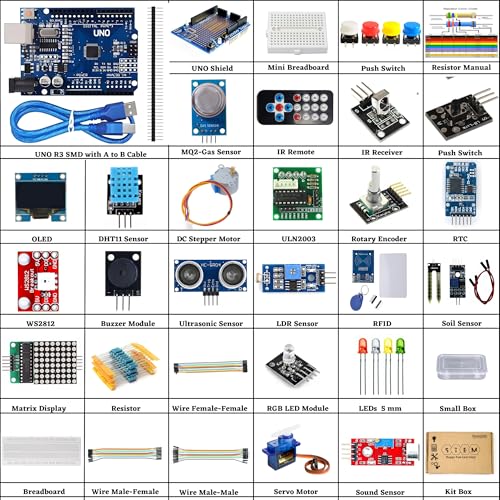 Image of DIY Super Starter Kit with UNO Controller Board | Beginner Learning | 30+ Project Online Tutorials & 30+ Challenges | Compatible with UNO, RPi, ESP32, Mega | 28+ Components | DIY Starter Kit
