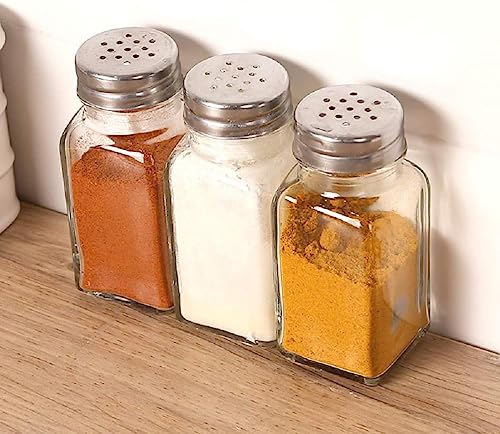 Tebery 16 Pack Clear Salt and Pepper Shakers Glass Set, Retro Style Glass Spice Shakers with Stainless Tops