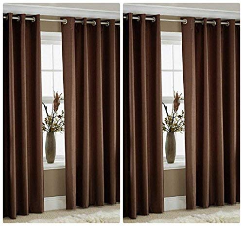 Exporthub 4 Piece Polyester Blend Eyelet Solid Very Long Door Curtain - 10 Ft, Brown