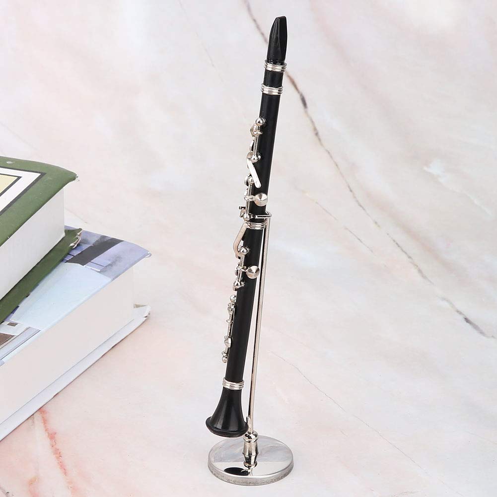 Mini Instrumento Musical de Clarinete en Miniatura Negro con decoración de Soporte y Estuche