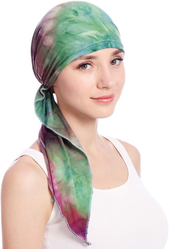 Pre Tied Chemo Head Scarf 3 Packed Beanie Skull Cover Cap for Women (Set6-Long Style) - Image 3