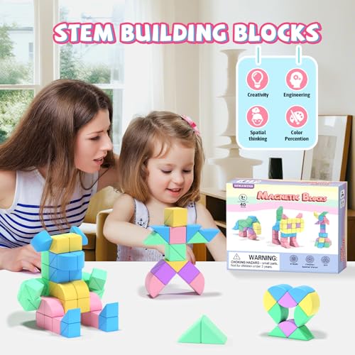 Image of 40Pcs Magnetic Blocks,Montessori STEM Toys, Ideal Gifts for Kids Ages 3+