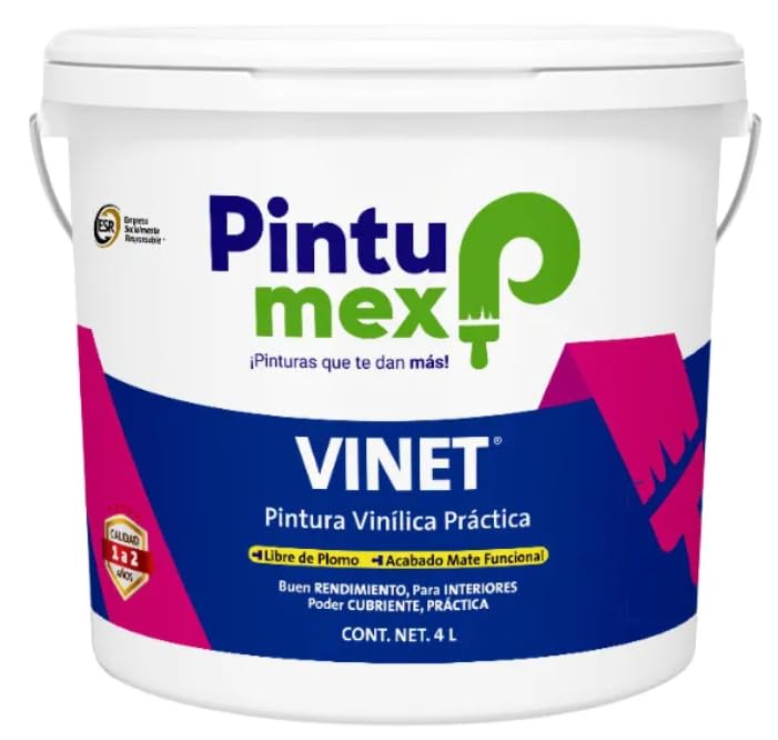 Reviews de Pintura Gris Oxford los mejores 5. 42 Pintumex Vinet, Pintura Vinílica para Interiores, Acabado Mate,Buen Rendimiento (Gris, 4 Litros)